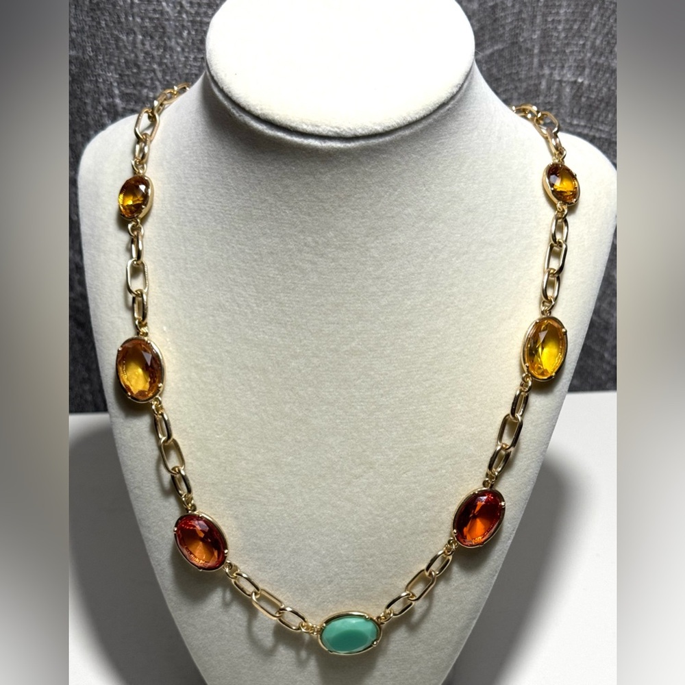 Elegant Gold and Multicolor Gemstone Necklace